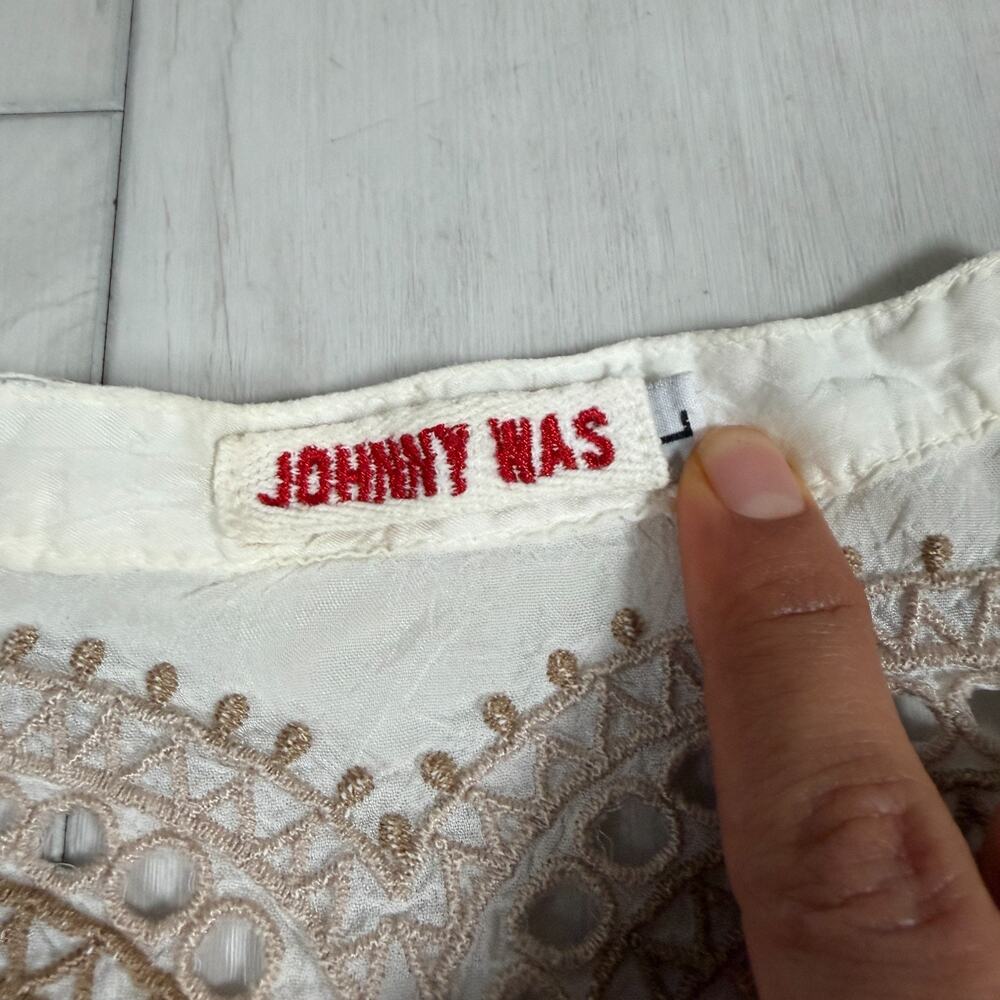 Johnny Was Tunic Blouse Womens Large White Lace Embroidered Sheer Boho Top - Picture 12 of 16